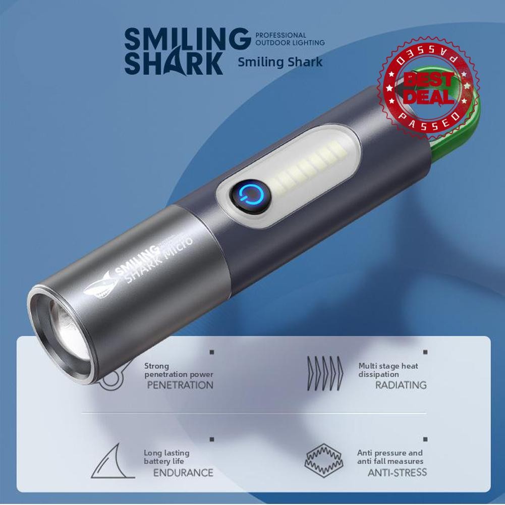 Smiling Shark แสงกลางแจ้งแสงที่แข็งแกร่งไฟฉาย Led ระยะไกลโฟกัส Usb ชาร์จด้านข้าง C4i6