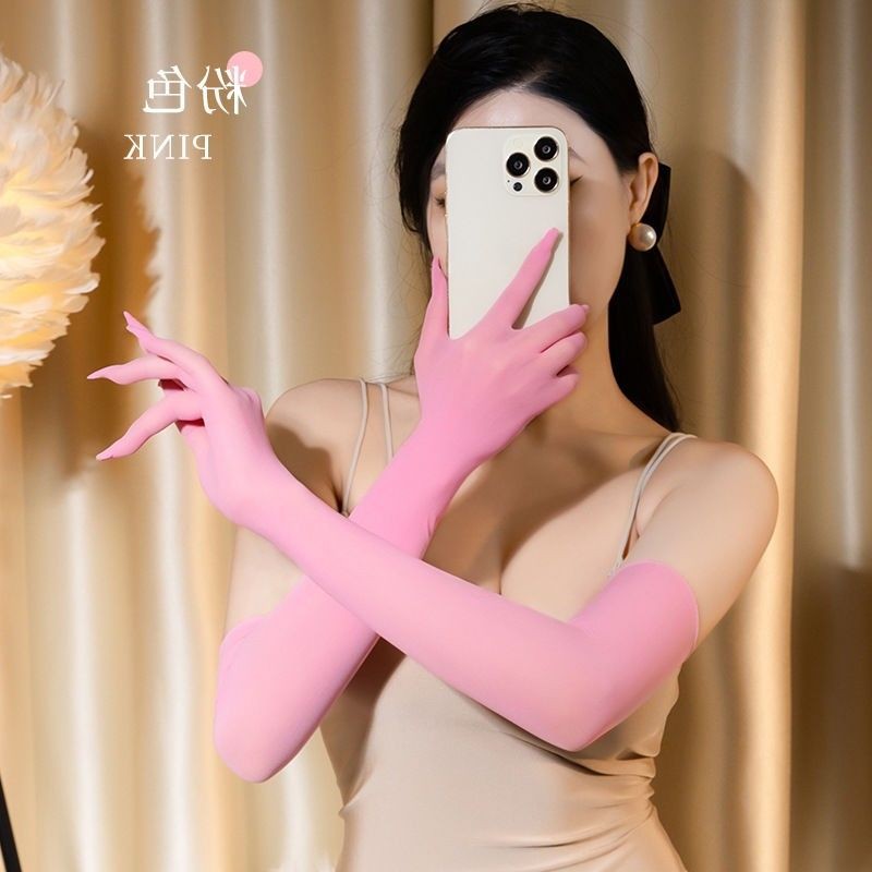 五指丝袜手套超薄无缝婚纱手套女士礼物仪手套长袖防晒新娘手套长Five finger stockings gloves ultra-thin seamless wedding gloves for wo