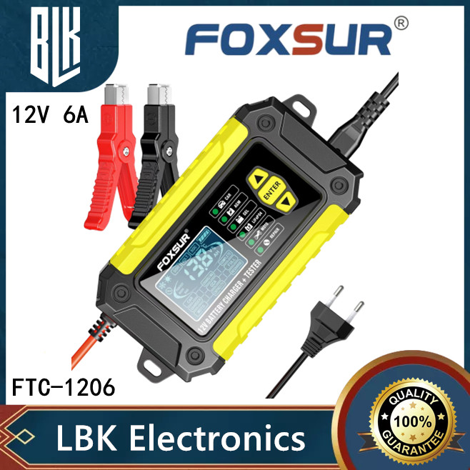 FOXSUR FTC-1206 6A ที่ชาร์จแบตรถ มอไซค์ ฟื้นฟูค่าCCA ใช้เฉพาะ12V 12V AGM GEL Lead-Acid Charger