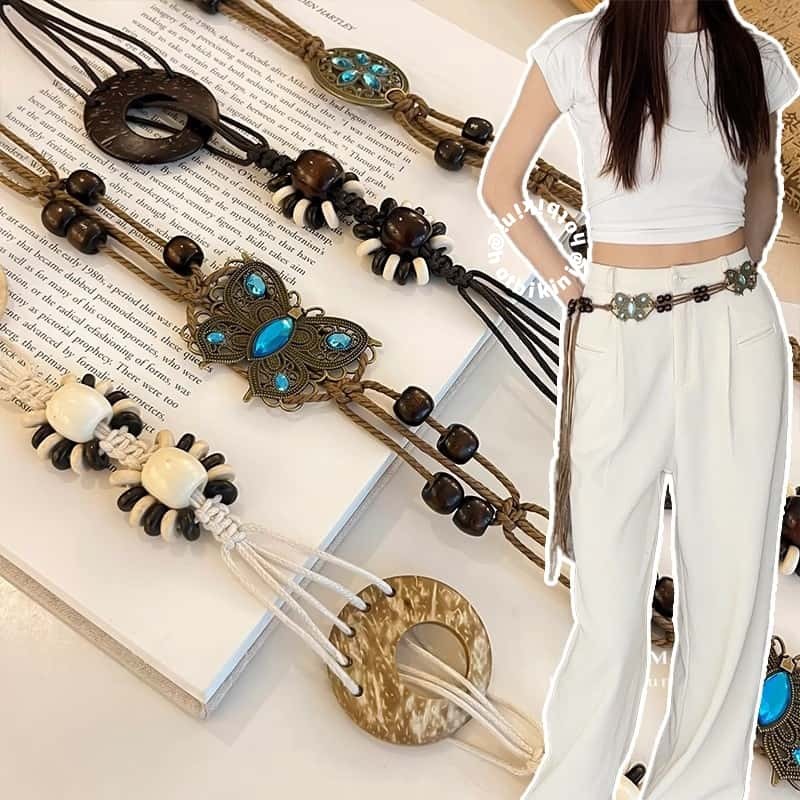 เข็มขัดถัก วินเทจ ลูกปัด สไตล์โบฮีเมียน แข็งแรง Fashion Accessories ปรับความยาวได้ มีหลายสไตล์ให้เลือก