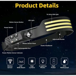 ไฟฉายคาดหัว LED COB กันน้ํา ไร้สาย แบบชาร์จUSB สําหรับกลางแจ้ง