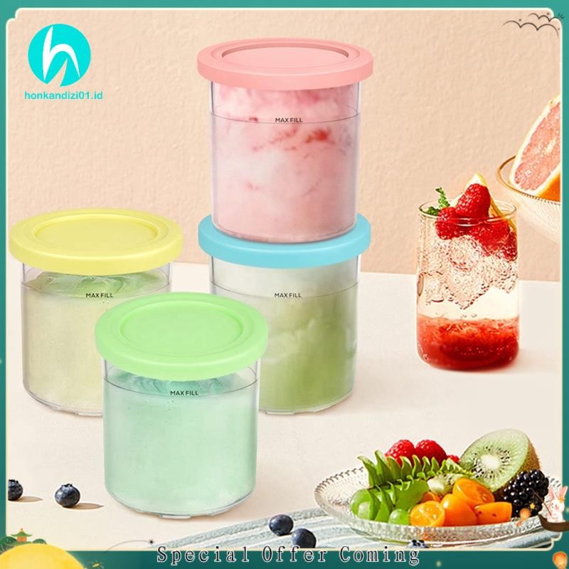 honkandizi01.th4PCS ไอศกรีม Pints และฝาปิดสําหรับ Creami NC301 NC300 NC299AMZ Series ภาชนะเก็บไอศกรี