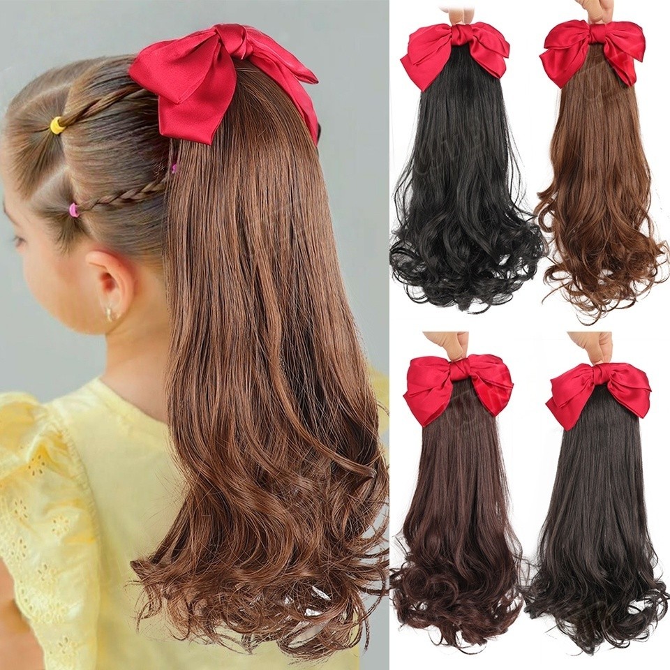 ผมข้างหางเด็กบัวบุบสีแดงขนาดใหญ่ ผมโค้งสีหลายสี  ส่วนเสริมผมสำหรับเด็กหญิง