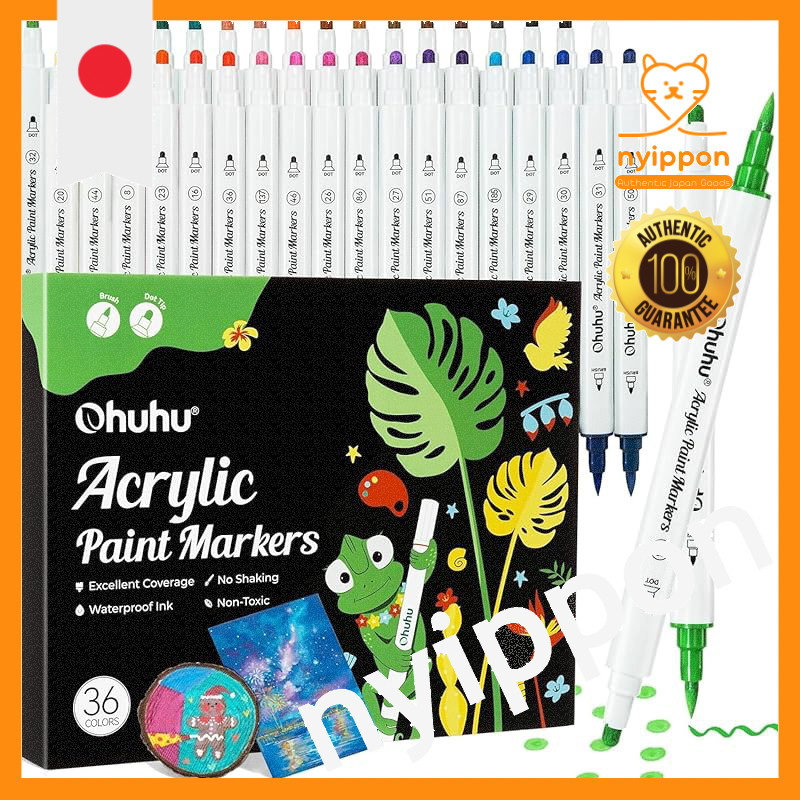 Ohuhu Acrylic Marker Set - Fine Point & Dot, 36 Colors, Opaque Water-Based Paint Marker for Wood, St