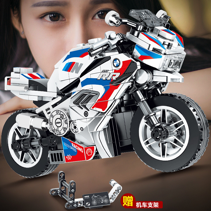 6 ถึง 12 ปี BMW Building Blocks Kawasaki h2R m1000rr Motorcycle Model Assembly Boy Gift