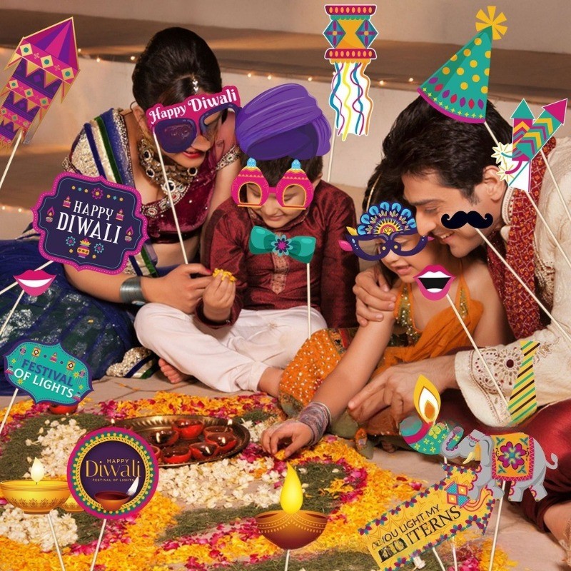 [25 ชิ้น/เซ็ต] Deepavali Festival Party Masks Theme Fun Photo Gallery Decor Happy Diwali Shoot Props
