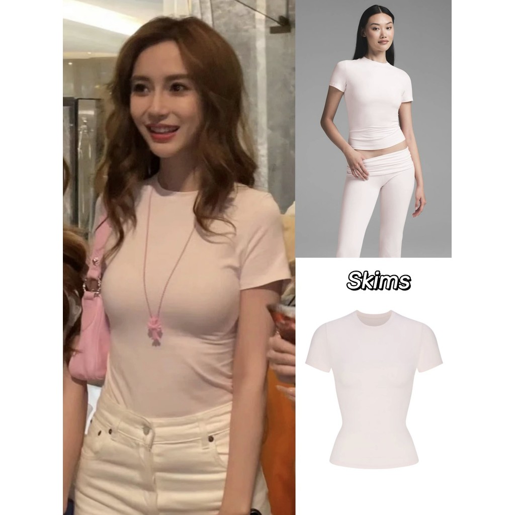 Skims Skims สีใหม่ COTTONJERSEY คนรักอารมณ์หวานยืดหยุ่นสูง Slim-fit Bottoming เสื้อแขนสั้นเสื้อยืด