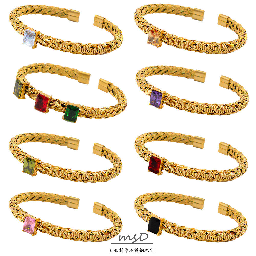 สร้อยข้อมือผู้หญิงไทเทเนียมสตีลC-Shapedประดับเพทาย18Kทองแฟชั่นสแตนเลสใส่ทนYS191