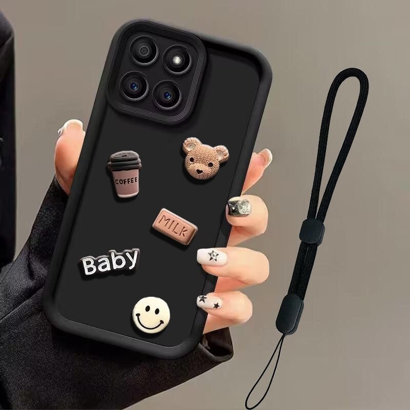 ซิลิโคนนุ่มกรณีตุ๊กตาการ์ตูน 3D สามมิติสร้อยข้อมือเคสโทรศัพท์เหมาะสําหรับ Huawei Honor X5B 4G/Honor 