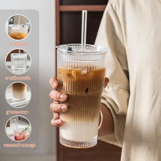 แก้วเกาหลี แก้วกาแฟ 450-600มล. ฝาปิดแน่น ใส่รถได้ แก้วทนร้อนแรงสุด ฝา+หลอดฟรี (แตกเปลี่ยนใหม่ฟรี)
