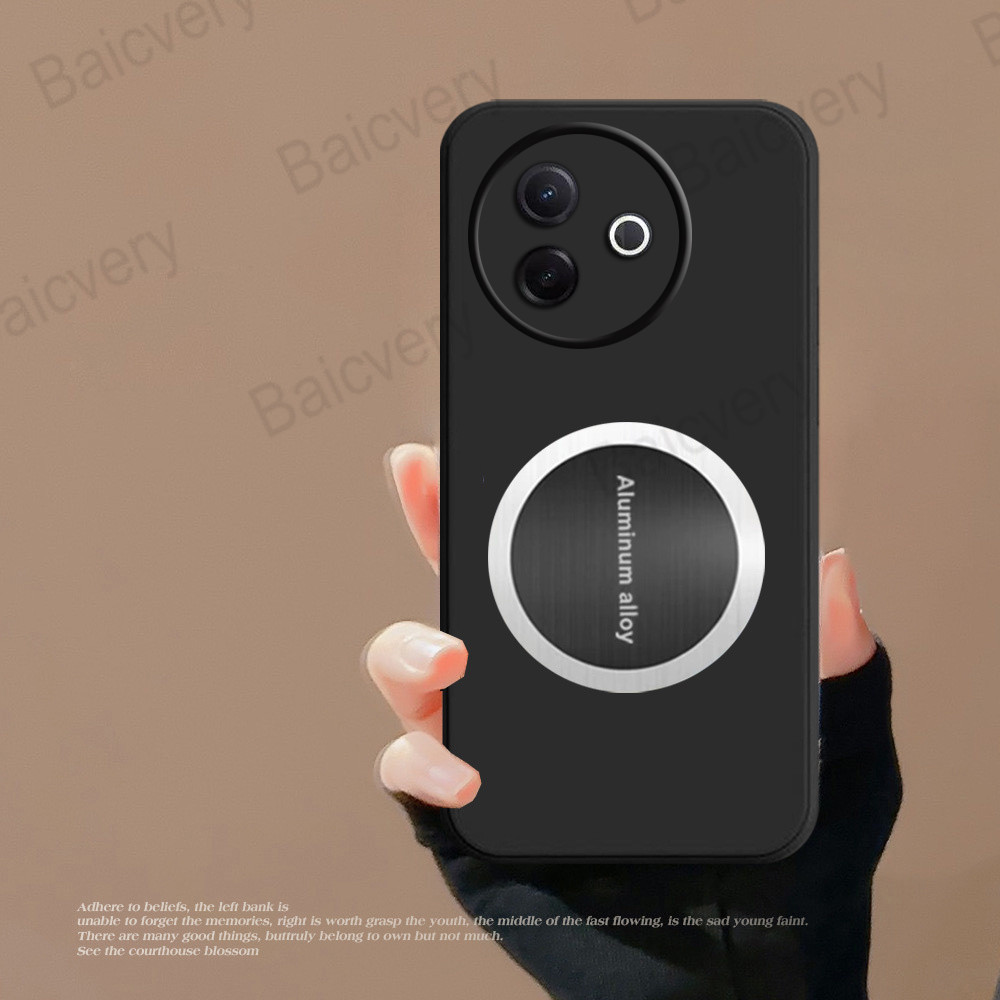 สําหรับ Vivo Y39 5G V2436 TPU Anti-drop Matte Soft ฝาครอบสีดําพร้อมสติกเกอร์แผ่นเหล็ก