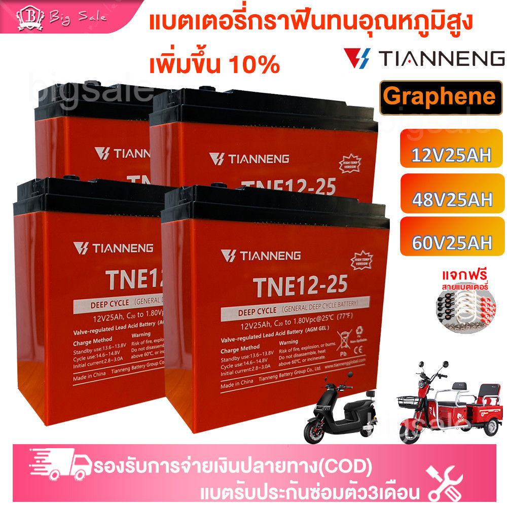 BIGSALE แบตเตอรี่ทนอุณหภูมิสูง แบตเตอรี่กราฟีน TIANNNEG 12V25AH/48V25AH/60V25AHแบตเตอรี่มอเตอร์ไซค์ไ