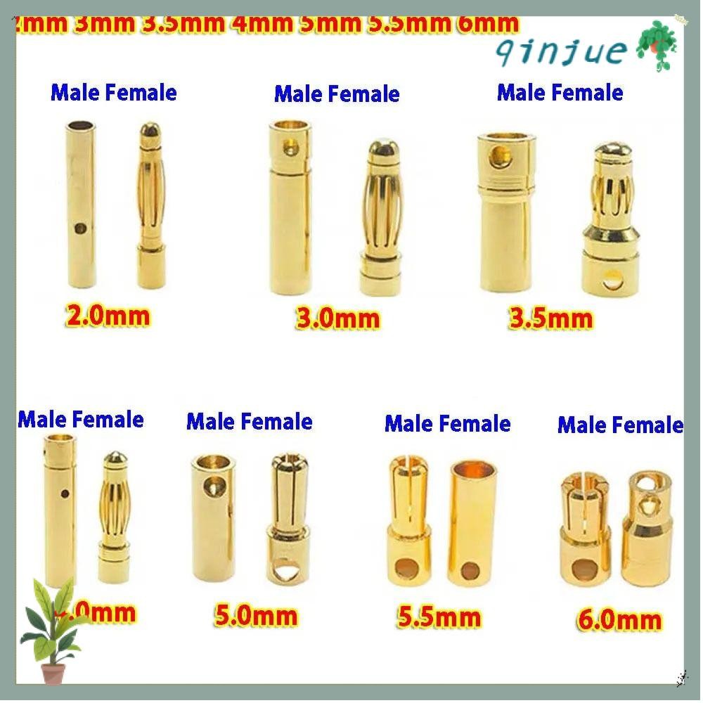 QINJUE แบตเตอรี่ Gold-plated Bullet Banana Plug, 2/3/3.5/4/5/5.5/6 มม. RC ชิ้นส่วน Connector ชายหญิง คุณภาพสูง