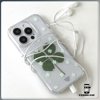 โปร่งใส ขายดีบนเว็บไซต์เกาหลี หญ้าโชคดีสี่ใบ for iPhone เคสไอโฟน 11 12 13 14 15 16 PLUS PRO MAX X XS MAX XR 7/8PLUS แอปเ