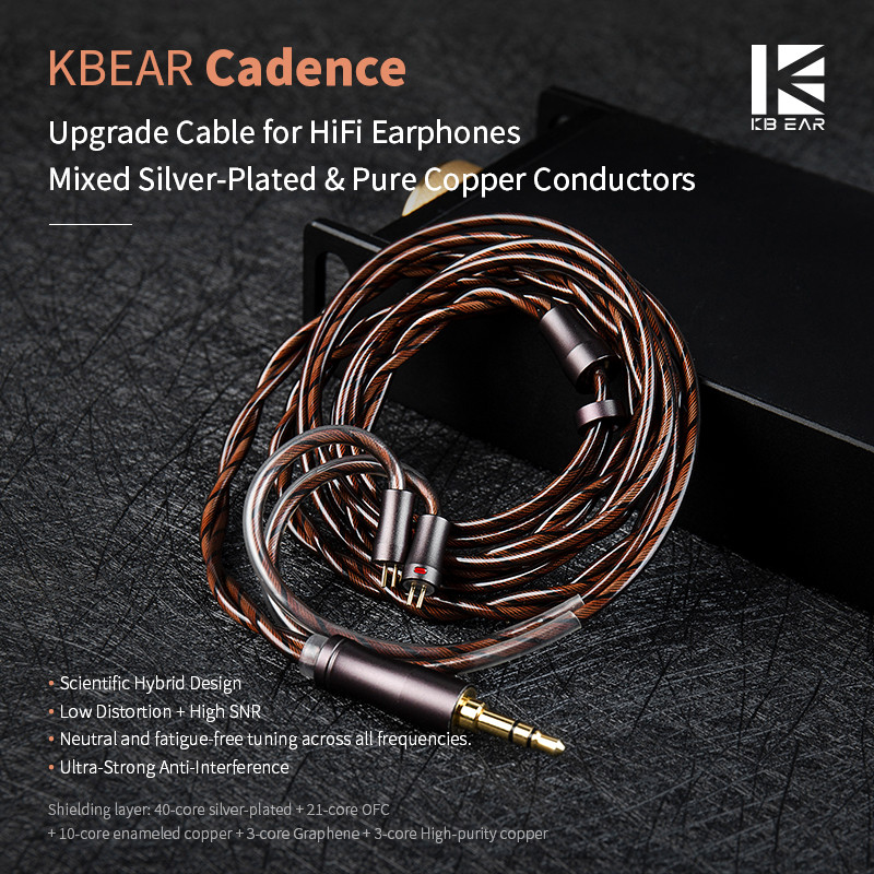 KBEAR Cadence ผสม Silver-Plated และทองแดงบริสุทธิ์ HiFi หูฟังอัพเกรดสาย Ultra-Strong Anti-Interferen