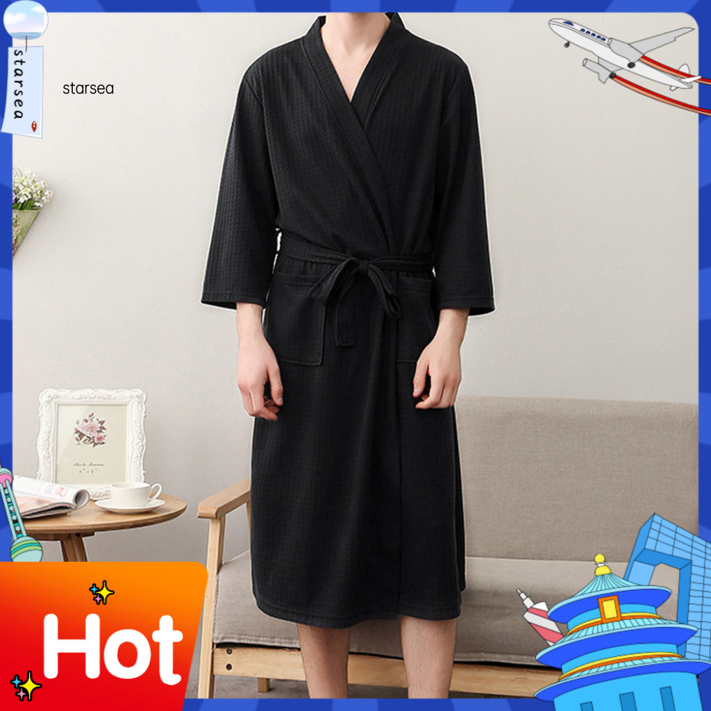 SRA ZK ผู้ชายเสื้อคลุมอาบน้ําสีทึบ V คอคาร์ดิแกนการดูดซึมน้ํา Oversize ชายชุดนอนสําหรับ Home