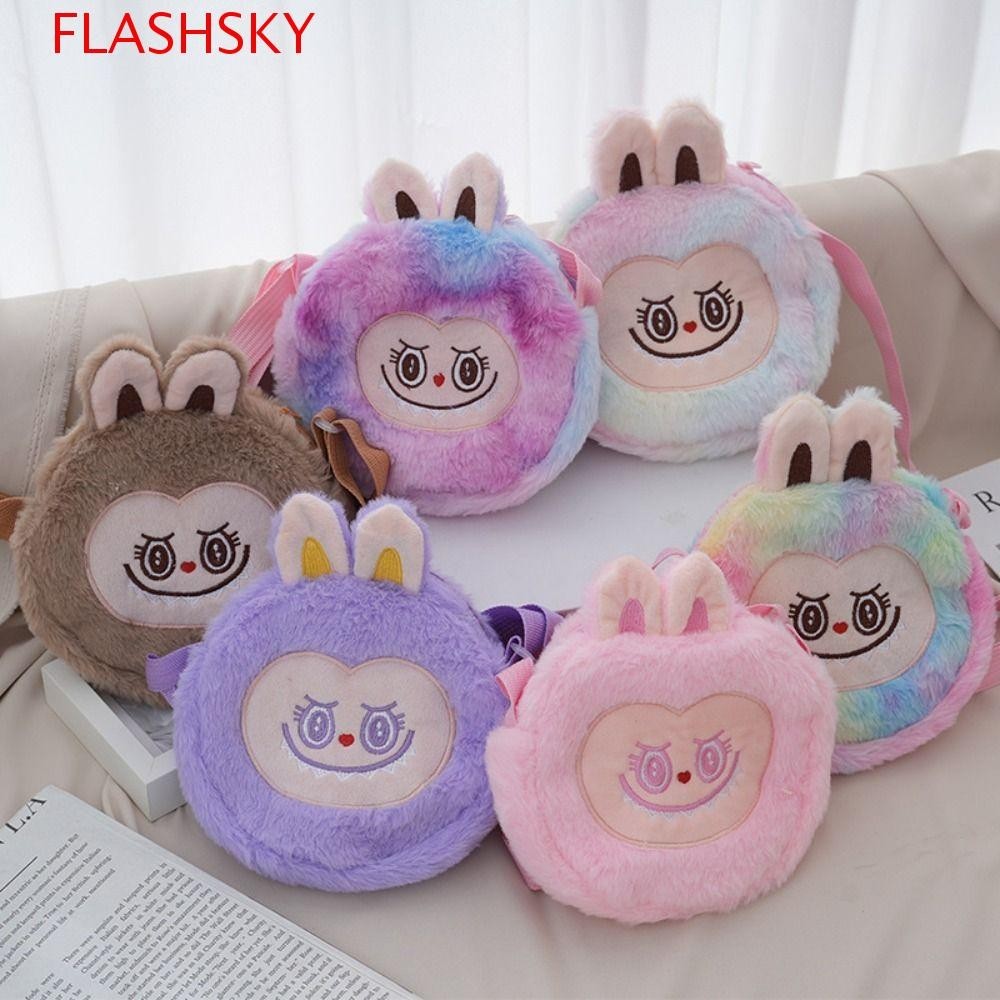 Flashsky Labubu กระเป๋าสะพายข้างสไตล์เกาหลีสี Labubu Time กระเป๋าสะพายแฟชั่นการ์ตูน Creative Kawaii Plush Labubu กระเป๋ากลางแจ้ง