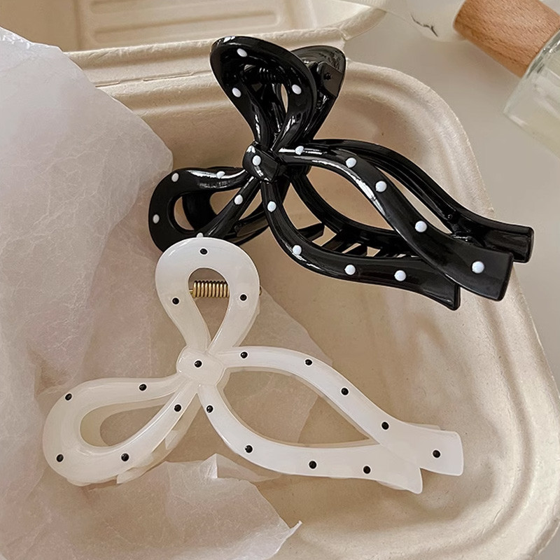 Polka Dot Bow กิ๊บติดผมผู้หญิงฤดูร้อนครึ่งผมคว้าคลิปฉลามเกาหลีคลิปอุปกรณ์เสริม