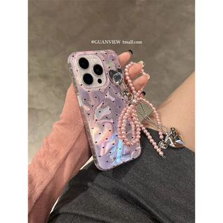 Huiwanju love bow จี้สําหรับ iPhone15ProMax สําหรับ iphone 14 เคสโทรศัพท์มือถือ 13 รวมทุกอย่างซิลิโคนระลอกน้ํา 12 สาว 11 ฤดูร้อน anti-drop เคสป้องกัน