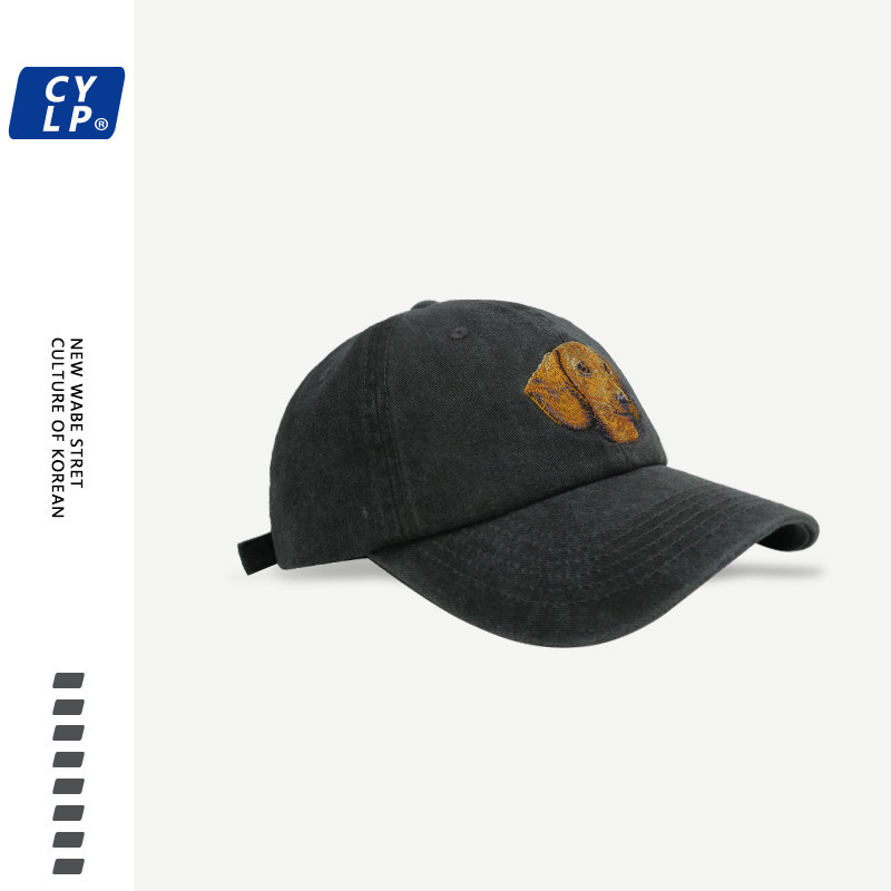 เกาหลีเกาหลีอินบล็อกเกอร์สไตล์เดียวกันน่ารักการ์ตูนสุนัขแบบปักหมวกเบสบอลหญิงเกาหลีรุ่นสีดําหมวกแหลมชาย - รูปที่ 5