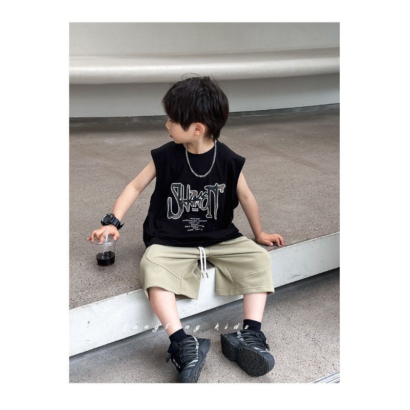Boy Tops (10-40kg) แขนกุดตัวอักษรพิมพ์ผ้าฝ้ายเสื้อกล้ามแฟชั่นเกาหลี Cool Kid Boy Top Wear - รูปที่ 5