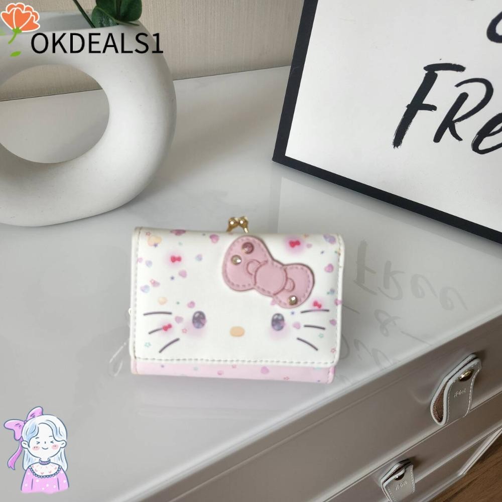 Dealshop กระเป๋า Sanrio Hello Kitty, ของขวัญวันเกิดน่ารักกระเป๋าสตางค์หนัง PU, คุณภาพสูงแฟชั่นลําลอง Kawaii กระเป๋าบัตรพับ