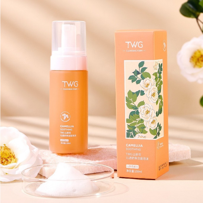 พร้อมส่ง โฟมล้างหน้า TWG  สารสกัดจากดอกคามิเลีย ช่วยเสริมสร้างคอลลาเจนใต้ผิวหนัง ช่วยให้ผิวยืดหยุ่น 