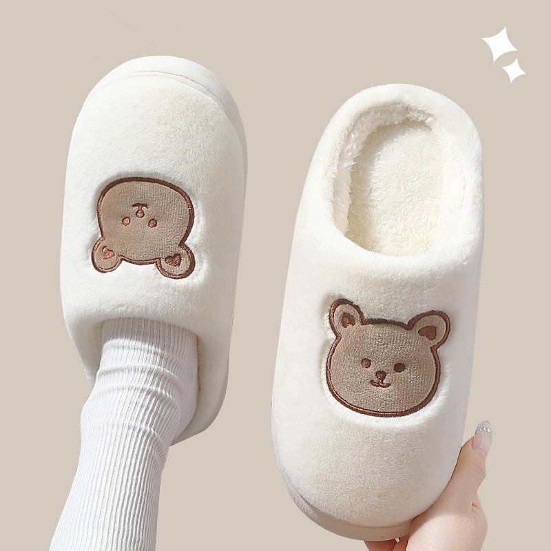 รองเท้าแตะ รองเท้าใส่อยู่บ้าน ผ้าฝ้าย กันลื่น ขนแกะปะการัง