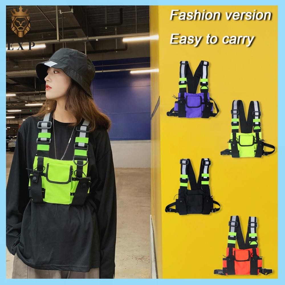 [explosion1.th] Oxford Vest Chest Bag ผู้ชายผู้หญิงสะท้อนแสง Hip Hop Street Vest Pack