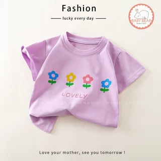 เสื้อยืดมินมอลเด็กผู้หญิง เสื้อยืดเด็กแขนสั้น พิมพ์ลายดอกไม้ Size90-120 cm