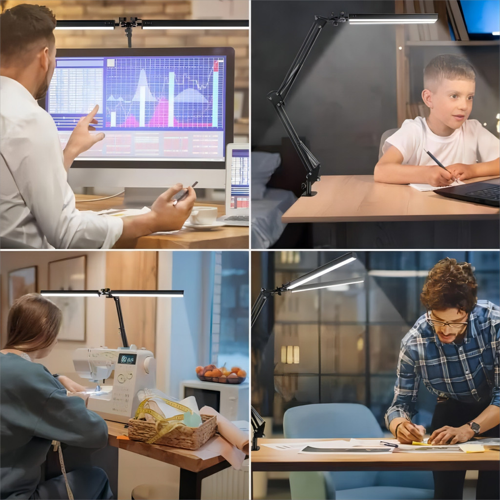 โคมไฟตั้งโต๊ะ 2 หัว 3 โหมด ป้องกันสายตา! แสงนุ่มนวล ไฟอ่านหนังสือ ทำงาน-เรียนออนไลน์ ตั้งโต๊ะสวย ประหยัดไฟ (มีประกัน)