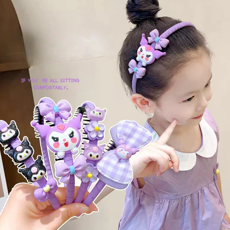 Kawaii Sanrio Kuromi ที่คาดผมเด็กฤดูร้อนผมลื่นน่ารักแถบคาดศีรษะแฟชั่นสาวอุปกรณ์เสริมผม