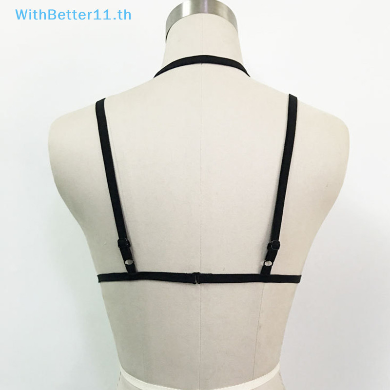 ดีกว่าสีดําสีขาวแฟชั่นเซ็กซี่สีดําgarters Braผู้หญิงสายรัดชุดชั้นในGoth Crop TopsสุภาพสตรีBra Elastic Strappy Hollow Out Halter Bra Bustier Top TH - รูปที่ 3