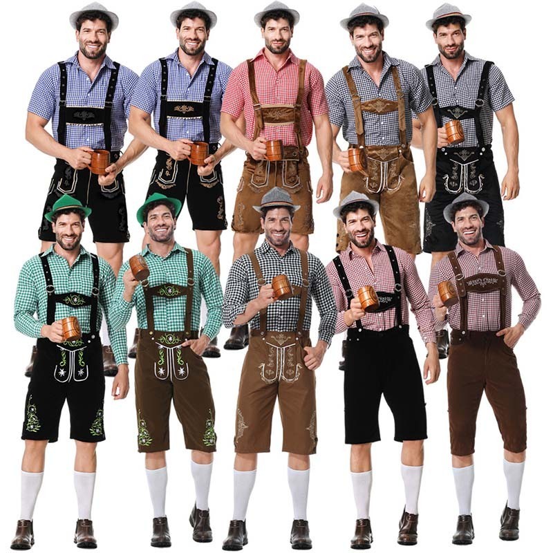 เยอรมัน Oktoberfest Carnival Party ผู้ชายเบียร์ Lederousen คอสเพลย์เครื่องแต่งกาย Baaries Tradition ชาย Suspenders กางเกงขาสั้น