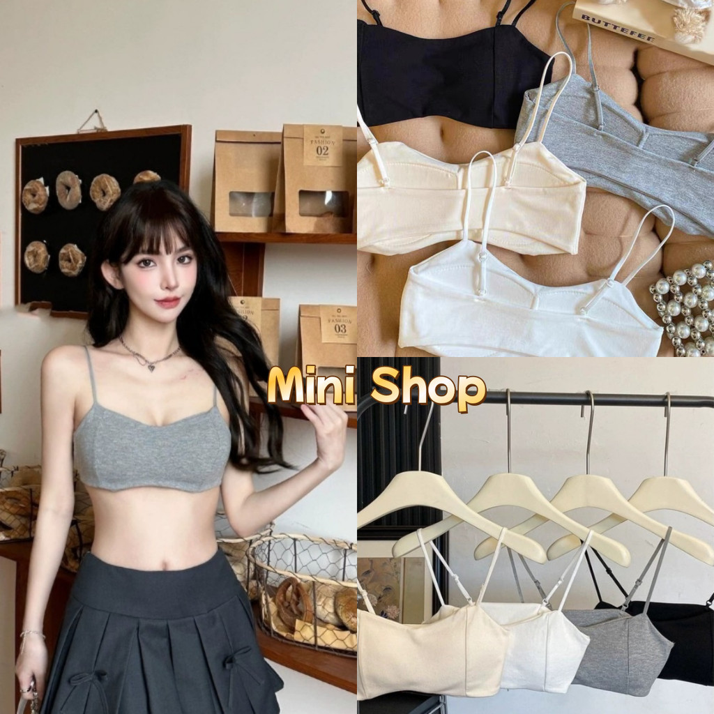 Mini shop🌸พร้อมส่ง🌸(FY6155-L)บราสายเดี่ยว มีฟองน้ำ ครอปสั้น เกาหลีน่ารัก ทรงรัดตัว  แฟชั่นฤดูร้อน