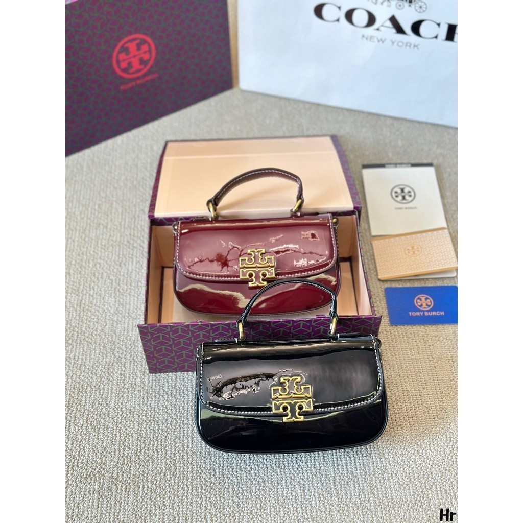 TORY BURCH DWTory Burch Retro Britten Cowhide กระเป๋าถือแฟชั่นสตรีกระเป๋าสะพายไหล่ลําลอง