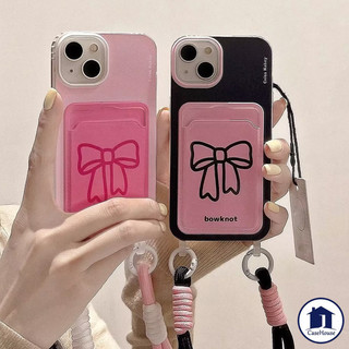 เคสใส่บัตรพร้อมสายคล้องแบบผูกโบว์เรียบง่าย เข้ากันได้กับ IPhone 7 Plus 11 14 15 12 16 13 Pro Max XR X 14 15 Plus XS Max
