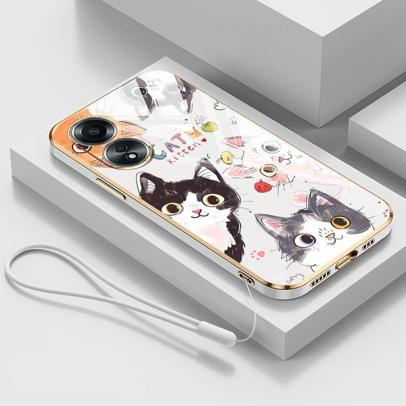 ปลอกสําหรับoppo A60 4G A1 A2 A79 A98 F23 5GรอบEyed CatหรูหราElectroplating Anti Dropกรณีโทรศัพท์อ่อน