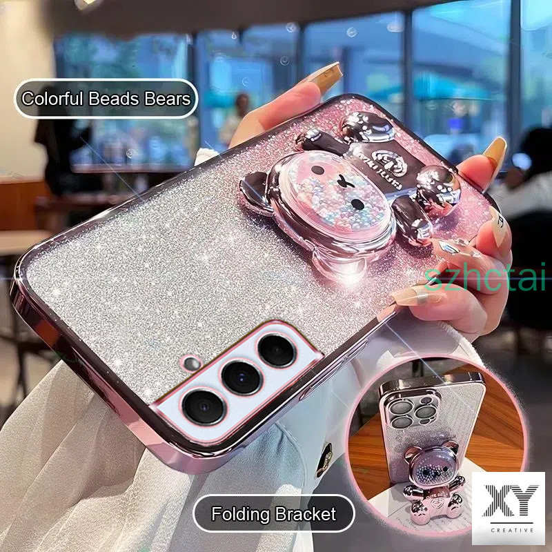 เคสโทรศัพท์ Samsung A55 A15 A25 A35 A05S A04S A14 A24 A34 A54 5G วงเล็บหมุน 360 °เคสโทรศัพท์บรรเทาความเครียดที่มีสีสันลูกปัดหมีขาตั้งพับ เปลือกอ่อน เคส Samsung A55 A15 A25 A35 A05S A04S A14 A24 A34 A54 5G