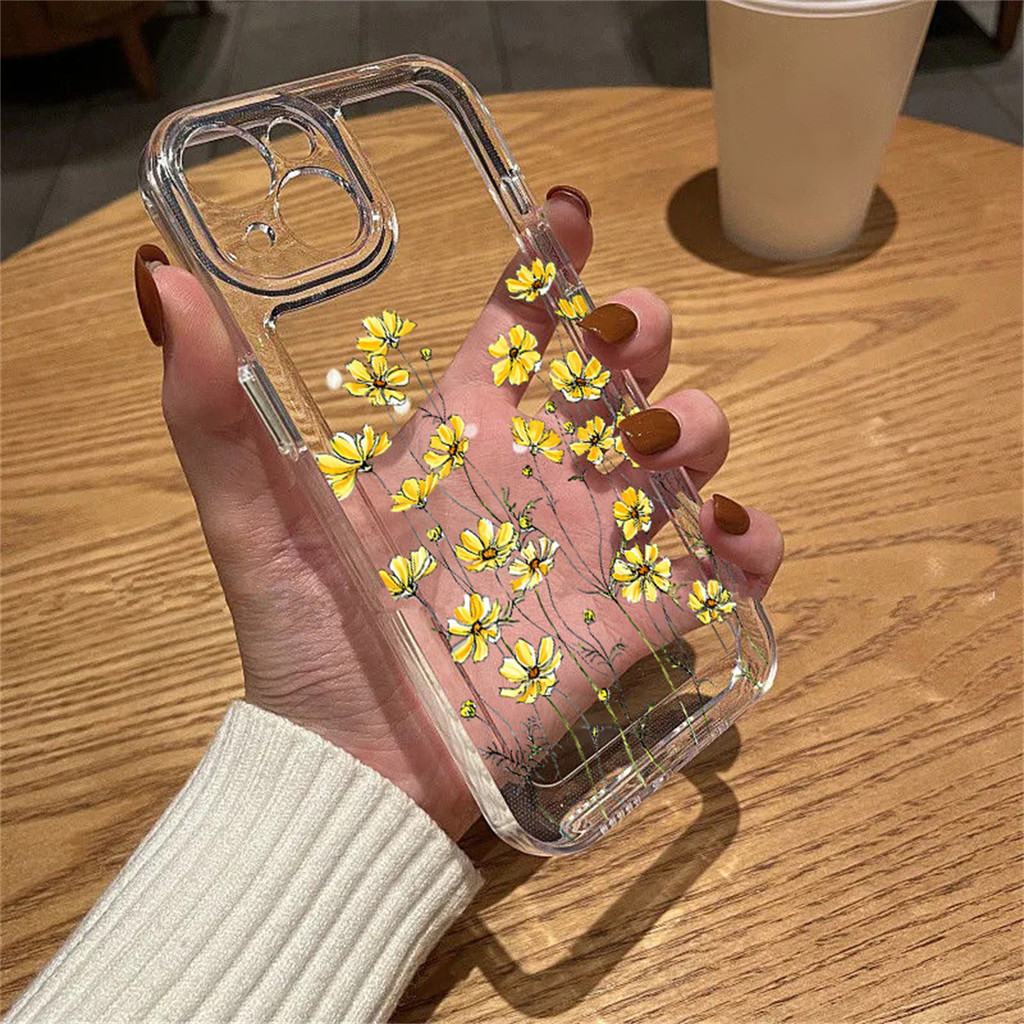 Space เคส for iphone X XR XS Max 15 11 12 13 14 Pro Max 15 8 7 14 Plus SE 2020 2022 ดอกไม้สีเหลือง กันกระแทกนุ่ม