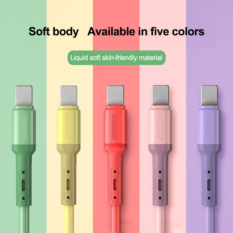 สายชาร์จ Micro USB แบบซิลิโคนเหลว Macaron ที่ชาร์จเร็วสำหรับ Android/IP/TypeC สายชาร์จข้อมูลเร็ว