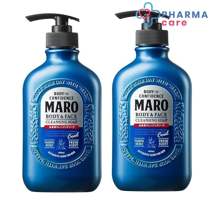 [แพ็ค 2] Maro Body & face Cleansing Soap cool สบู่ 2in1 ชำระผิวกายและล้างหน้า สูตรเย็น กลิ่น Herb Citrus 400ml. [PC]