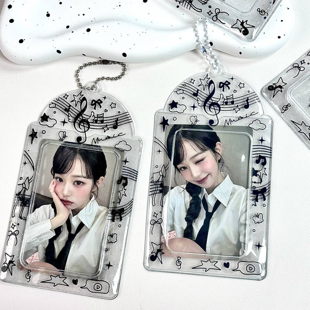 Ins Bow Tie Clear Note 3 นิ้วผู้ถือบัตร PVC Idol การ์ดขนาดเล็กจี้แสดง
