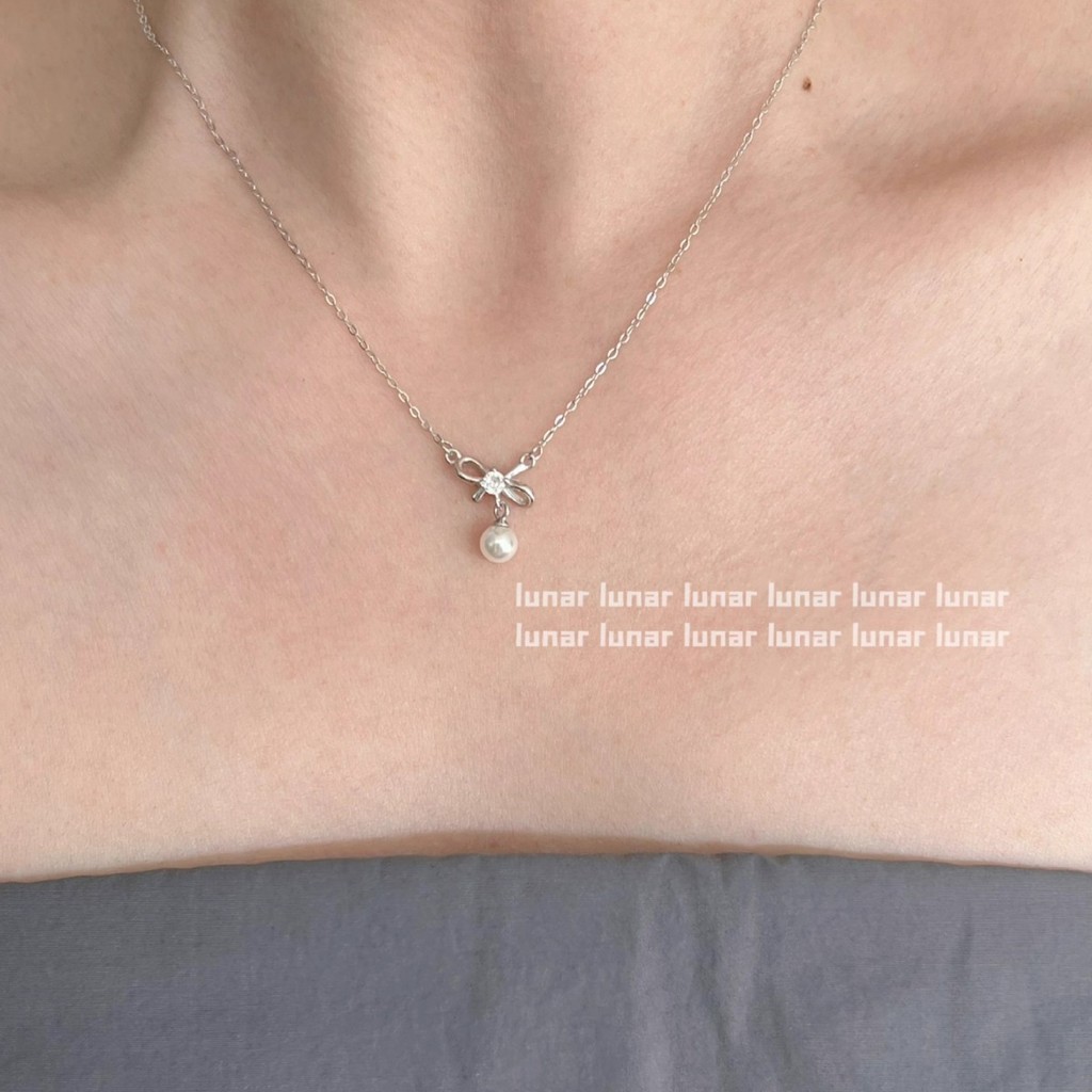 สร้อยคอ Moon Sea Bow จี้มุก Clavicle Chain เงินประณีตหวานอารมณ์เกาหลี