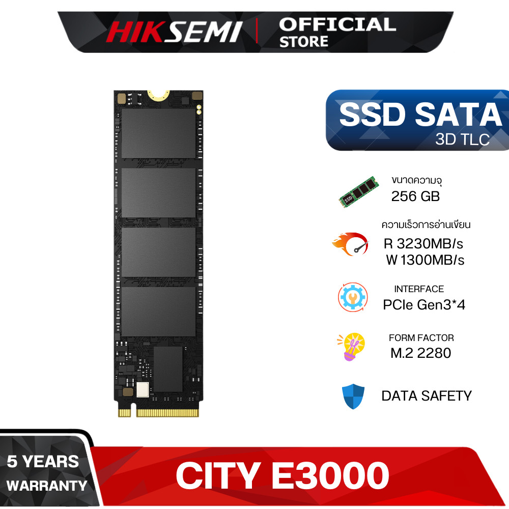 HIKSEMI CITY SERIES SSD E3000 256GB PCIe Gen 3 x 4 NVMe READ 3230MB/s WRITE 1240MB/s WARRANTY 5 YEAR