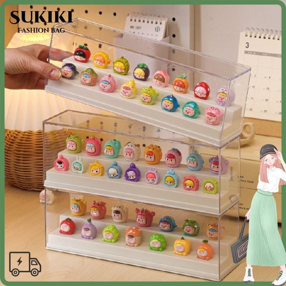 กล่องเก็บกล่อง SUKIKI ชั้นวางตุ๊กตากันฝุ่นโปร่งใส ของเล่นวางซ้อนกันได้ ตู้โมเดลแอ็คชั่น Popmart
