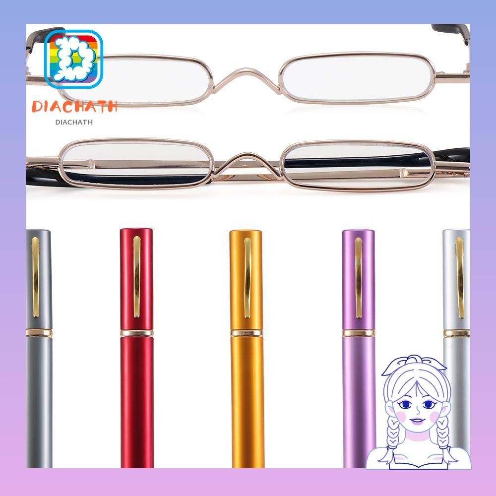 Dichath Slim Pen Reading Glasses Mini พร้อมแว่นตาบานพับสปริงแบบพกพาพร้อมหลอดคลิปปากกา