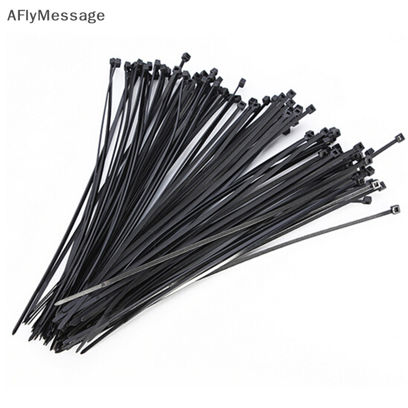 Afl 100 ชิ้น 10 ซม.ไนลอนพลาสติก Zip Trim Wrap สาย Loop Ties ลวด Self-Locking สีดํา TH