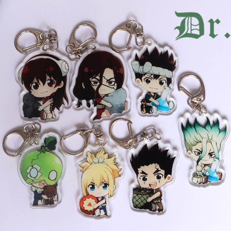 Dr.stone ญี่ปุ่นอะนิเมะพวงกุญแจอะคริลิคพวงกุญแจสองด้านผู้หญิงผู้ชายกระเป๋าเป้สะพายหลังกุญแจรถจี้ของขวัญ