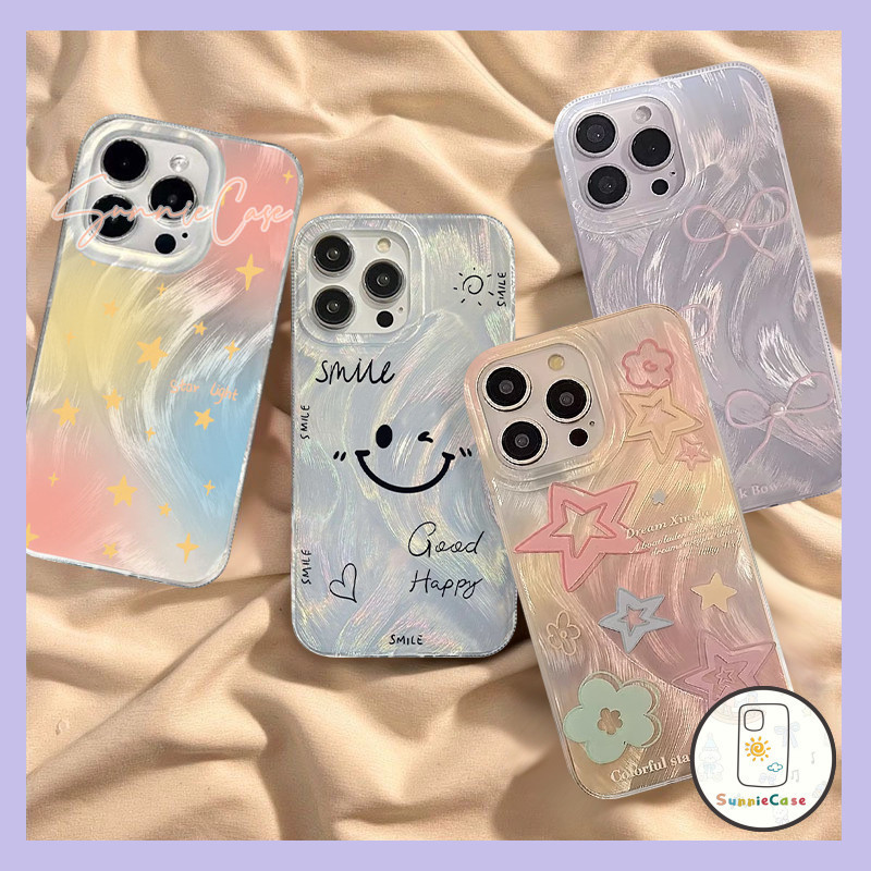 แฟชั่นยิ้มสวยโบว์สตาร์ ผีเสื้อซิลเวอร์ขนนกเลเซอร์แขนนุ่ม เคสOPPO A15 A9 A31 A57 A78 A38 A1K A17 A58 A3s A16K A98 A7